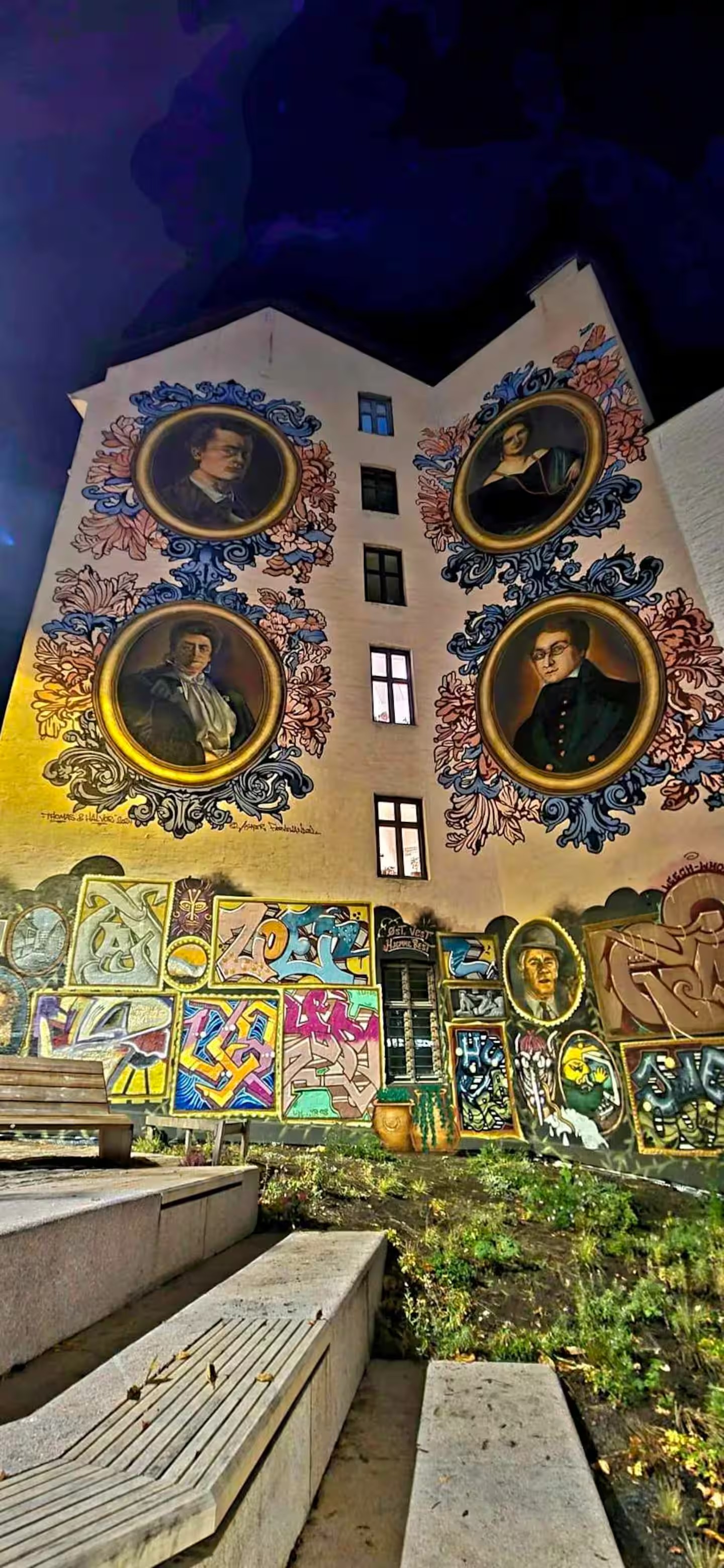 Kunstveggen i Kristparken (Edvard Munch, Camilla Collett, Henrik Wergeland og Gina Krog)